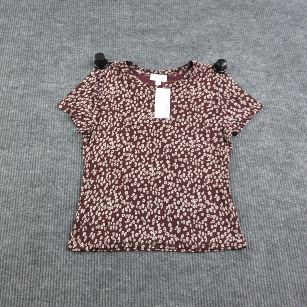 EVEREVE Shirt Womens M Red Animal Print Mesh Jersey Emmy Tee Stretch NWT